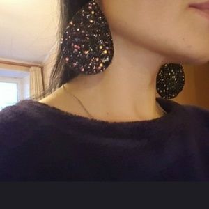 Black Tear Drop Big Statement Earrings